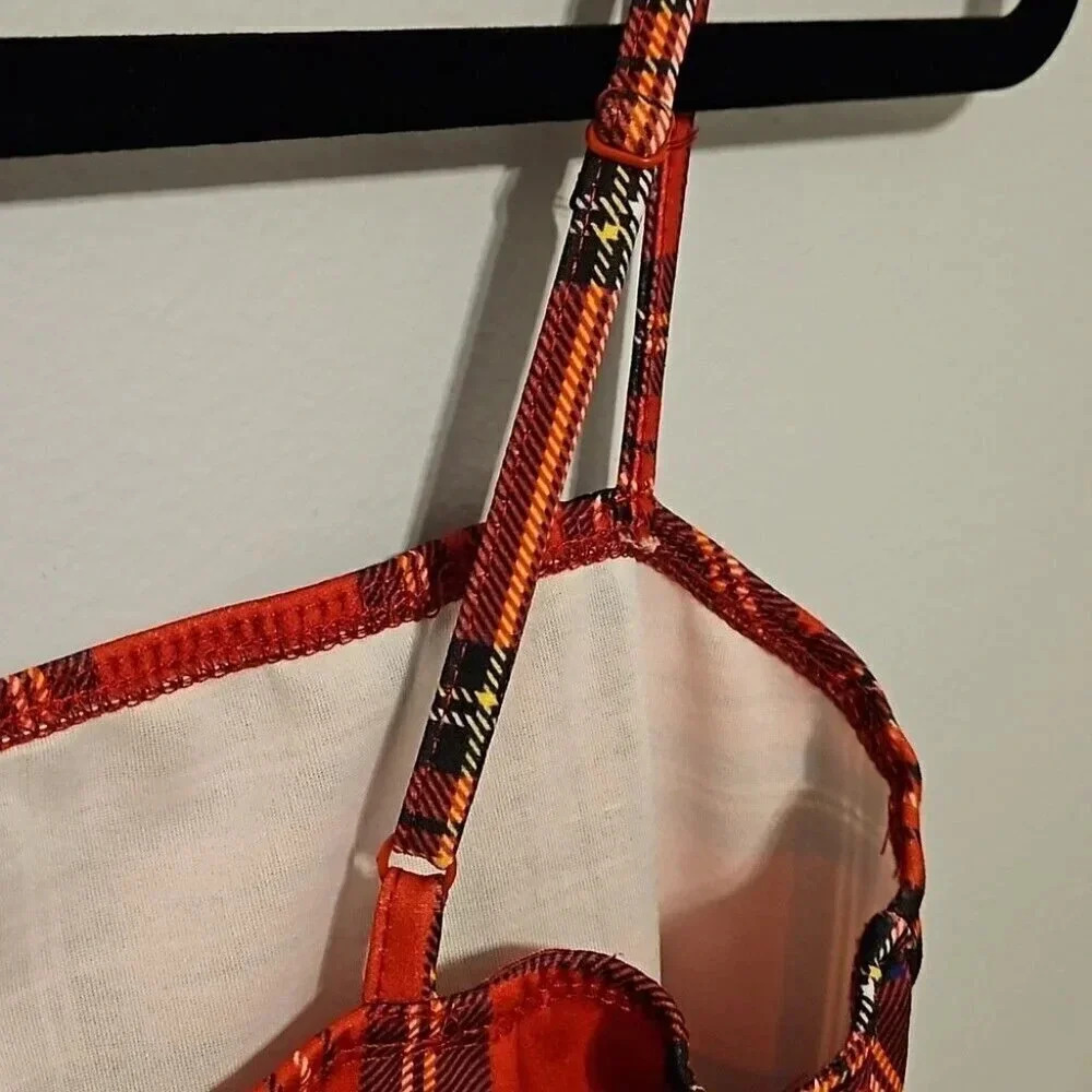 Red Plaid Bodycon‎ Mini Dress Juniors Size Small with adjustable straps - Picture 3 of 7
